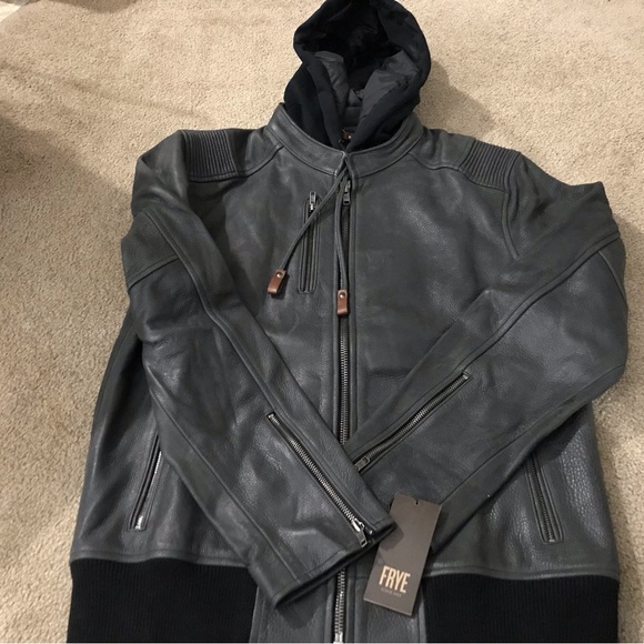 NWT FRYE DETACHABLE HOOD LEATHER JACKET - Picture 8 of 9